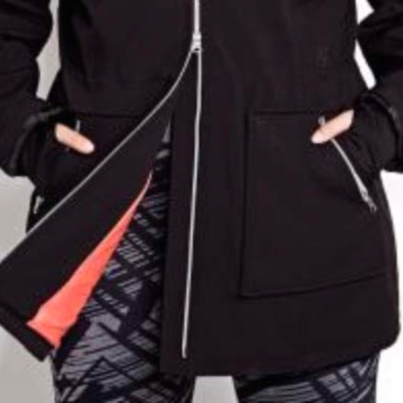 COAT, 2 WAY ZIP, BLACK, SZ 4X, SOFT SHELL, HOOD, WAIST ELASTIC DRAWSTRING, LONG - Picture 3 of 3